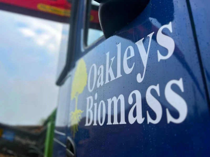 Oakleys Biomass closeup of logo on truck